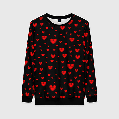 Женский свитшот Красные сердца / 3D-Черный – фото 1