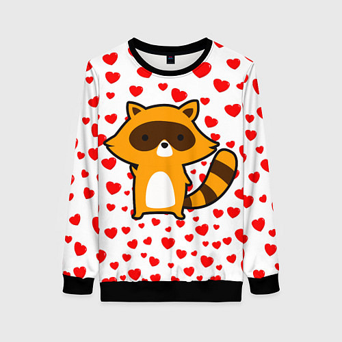 Женский свитшот Енот в сердечках / 3D-Черный – фото 1