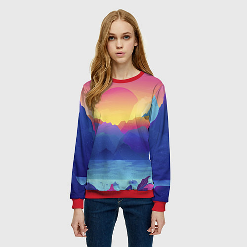 Женский свитшот Красочные Горы / 3D-Красный – фото 3