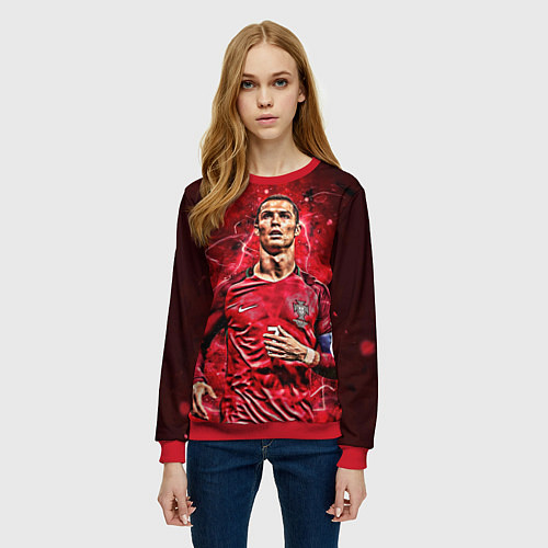 Женский свитшот Cristiano Ronaldo Portugal / 3D-Красный – фото 3