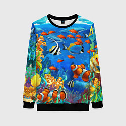 Свитшот женский Коралловые рыбки, цвет: 3D-черный