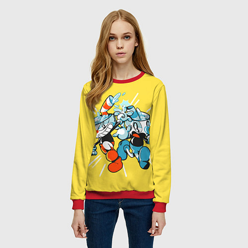 Женский свитшот Cuphead bros / 3D-Красный – фото 3