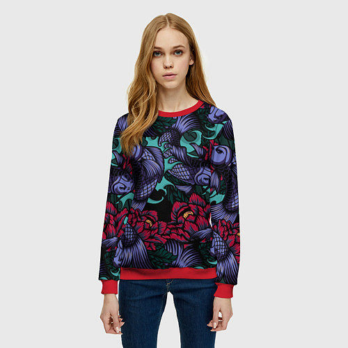 Женский свитшот Японские карпы / 3D-Красный – фото 3