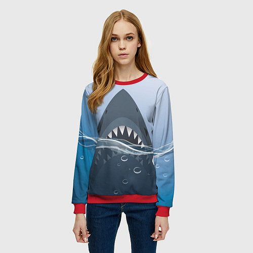 Женский свитшот Акула под водой / 3D-Красный – фото 3