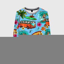 Свитшот женский Пальмы, волны, серфинг, цвет: 3D-меланж