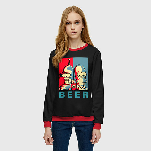 Женский свитшот Гомер х Бендер / 3D-Красный – фото 3