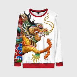 Свитшот женский Желтый китайский дракон 3D, цвет: 3D-красный
