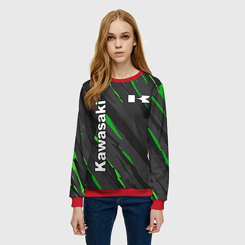 Женский свитшот KAWASAKI КАВАСАКИ SPORT / 3D-Красный – фото 3