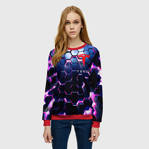 Женский свитшот TESLA СОТЫ / 3D-Красный – фото 3