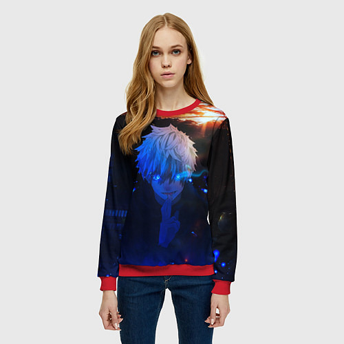 Женский свитшот Сатору гото голубые глаза / 3D-Красный – фото 3