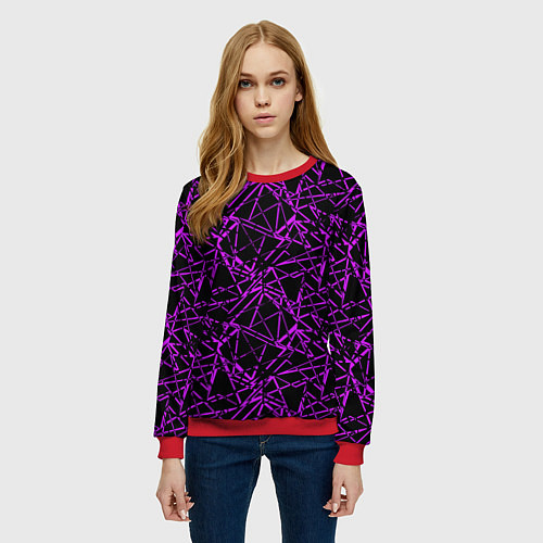 Женский свитшот Фиолетово-черный абстрактный узор / 3D-Красный – фото 3