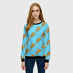 Свитшот женский Пицца паттерн на голубом, цвет: 3D-черный — фото 2