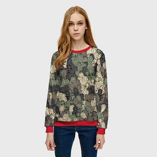 Женский свитшот Камуфляж из матрёшек / 3D-Красный – фото 3
