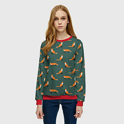 Свитшот женский Лисы паттерн, цвет: 3D-красный — фото 2