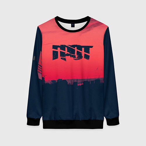 Женский свитшот ГРОТ ЛОГО НА ФОНЕ ЗАКАТА / 3D-Черный – фото 1