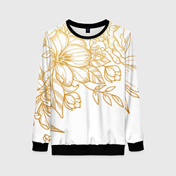 Свитшот женский Золотые цветы на белом, цвет: 3D-черный