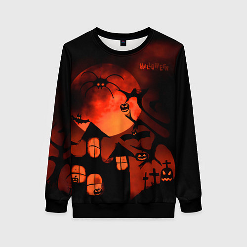 Женский свитшот Красная луна на Хэллоуин / 3D-Черный – фото 1