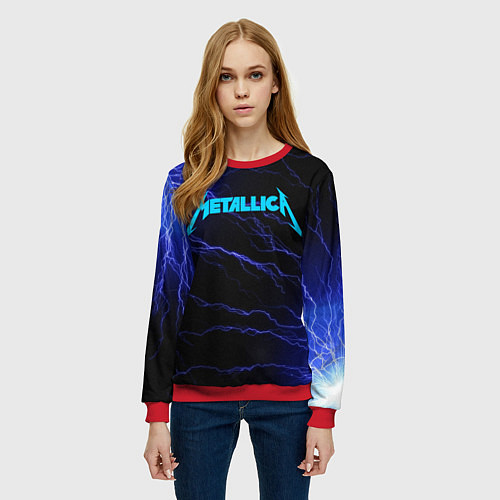 Женский свитшот METALLICA BLUE FLASH МЕТАЛЛИКА СИНИЕ МОЛНИИ / 3D-Красный – фото 3