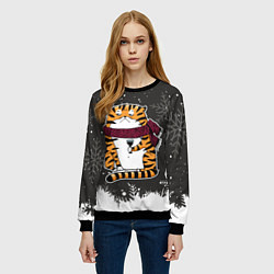 Свитшот женский Тигр с бокалом вина, цвет: 3D-черный — фото 2