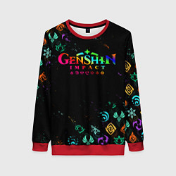 Свитшот женский GENSHIN IMPACT NEON LOGO RAINBOW STYLE, ЭМБЛЕМЫ, цвет: 3D-красный