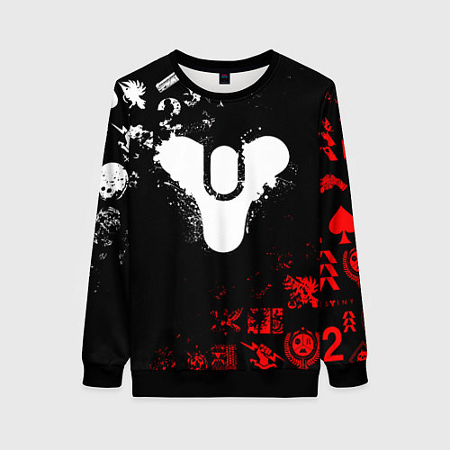 Женский свитшот DESTINY 2 RED & WHITE PATTERN LOGO / 3D-Черный – фото 1