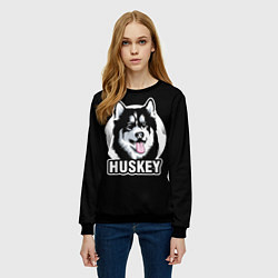 Свитшот женский Собака Хаски Husky, цвет: 3D-черный — фото 2