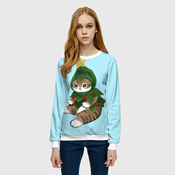 Свитшот женский Кот-ёлочка, цвет: 3D-белый — фото 2