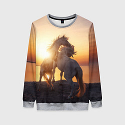 Свитшот женский Лошади на закате, цвет: 3D-меланж