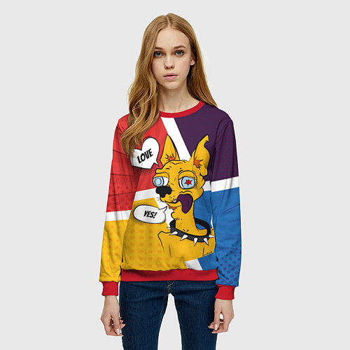 Женский свитшот Comics Пес Dog Love Yes / 3D-Красный – фото 3