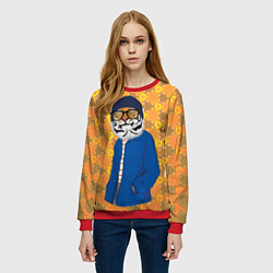 Свитшот женский Стильный Тигр в очках фурри, цвет: 3D-красный — фото 2