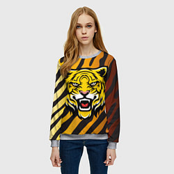 Свитшот женский Рычащий тигр голова, цвет: 3D-меланж — фото 2