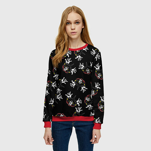 Женский свитшот КОРОЛЬ И ШУТ ЛОГО ПАТТЕРН / 3D-Красный – фото 3