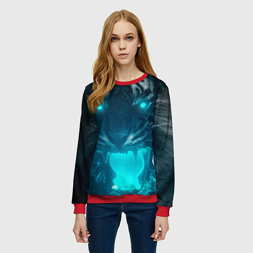 Женский свитшот Неоновый водяной тигр 2022 / 3D-Красный – фото 3