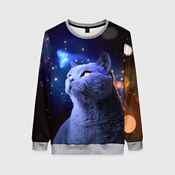 Свитшот женский КОТ И ГОЛУБАЯ БАБОЧКА, цвет: 3D-меланж