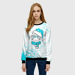 Свитшот женский Зимний Тигр в шарфе, цвет: 3D-черный — фото 2