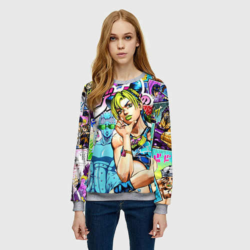 Женский свитшот JoJos Bizarre Adventure - Джолин Кудзё / 3D-Меланж – фото 3