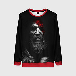 Свитшот женский ЛИЦО КРАТОСА, БОГ ВОЙНЫ GOD OF WAR, цвет: 3D-красный