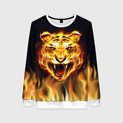 Свитшот женский Тигр В Пламени, цвет: 3D-белый