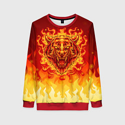 Свитшот женский Огненный тигр в пламени, цвет: 3D-красный