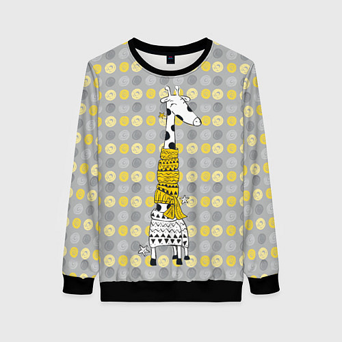 Женский свитшот Милая жирафа в шарфе / 3D-Черный – фото 1
