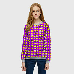 Свитшот женский Фиолетовый Фон с Желтыми Квадратами Иллюзия Движен, цвет: 3D-меланж — фото 2