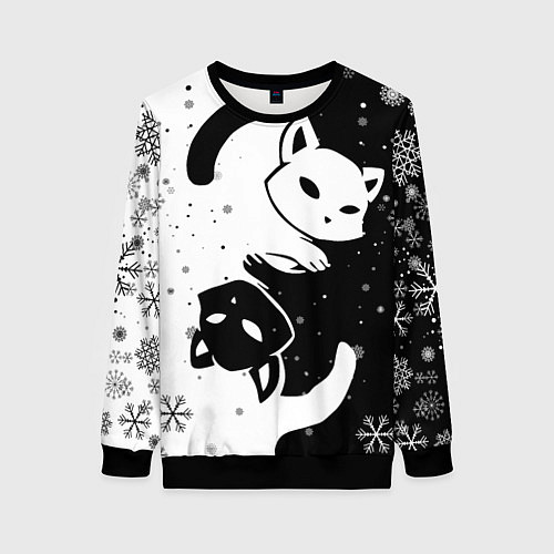 Женский свитшот Новогодние два кота кувыркаются / 3D-Черный – фото 1