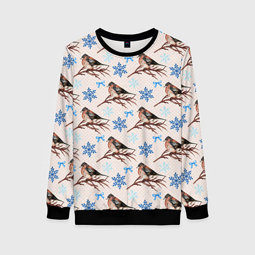Женский свитшот Снегири зима / 3D-Черный – фото 1