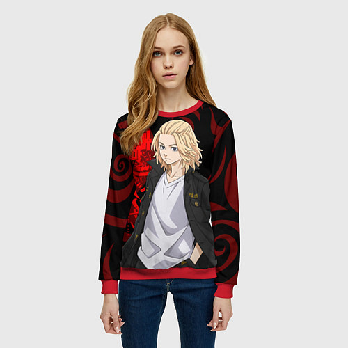 Женский свитшот МАЙКИ МАНДЗИРО САНО КРАСНЫЙ ОРНАМЕНТ / 3D-Красный – фото 3