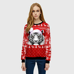Свитшот женский НОВОГОДНИЙ СВИТЕР С БЕЛЫМ ТИГРОМ 2022, цвет: 3D-черный — фото 2
