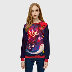 Свитшот женский Ху тао Летит вниз с призраком Genshin impact, цвет: 3D-красный — фото 2