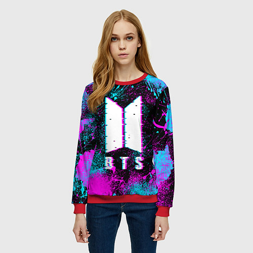 Женский свитшот НЕОНОВЫЙ БТС NEON BTS / 3D-Красный – фото 3