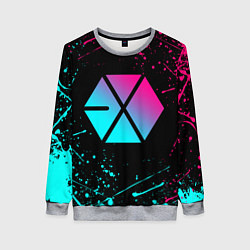 Свитшот женский EXO BAND NEON LOGO НЕОНОВЫЕ БРЫЗГИ КРАСОК, цвет: 3D-меланж