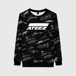 Свитшот женский ATEEZ БЕЛЫЕ АВТОГРАФЫ УЗОР, цвет: 3D-черный
