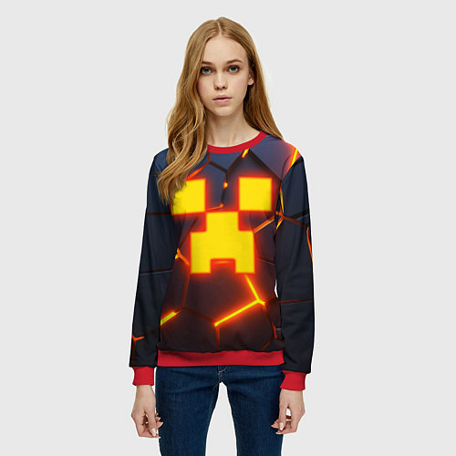 Женский свитшот ОГНЕННЫЙ КРИПЕР 3D ПЛИТЫ FIRE CREEPER / 3D-Красный – фото 3